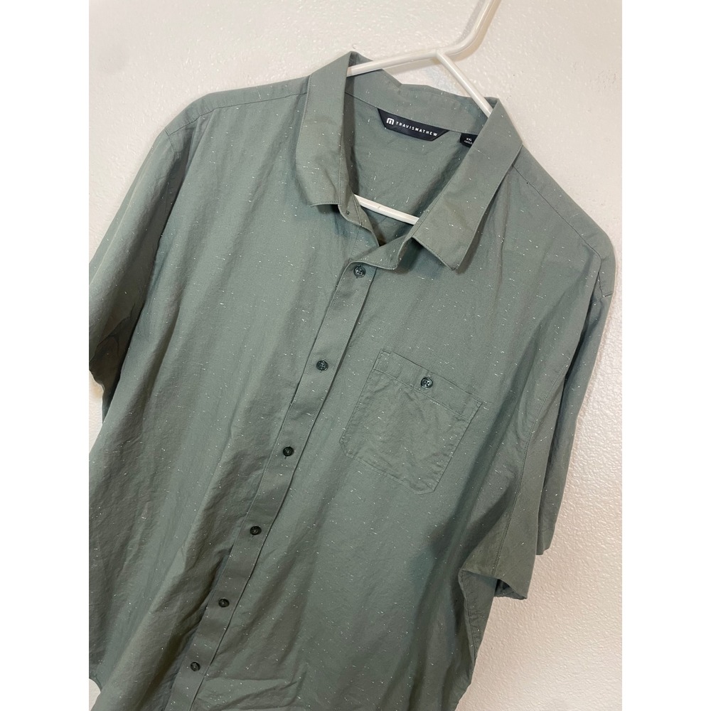 TravisMathew Mens XXL Button Down‎ Shirt Sage Green Short Sleeve Golf